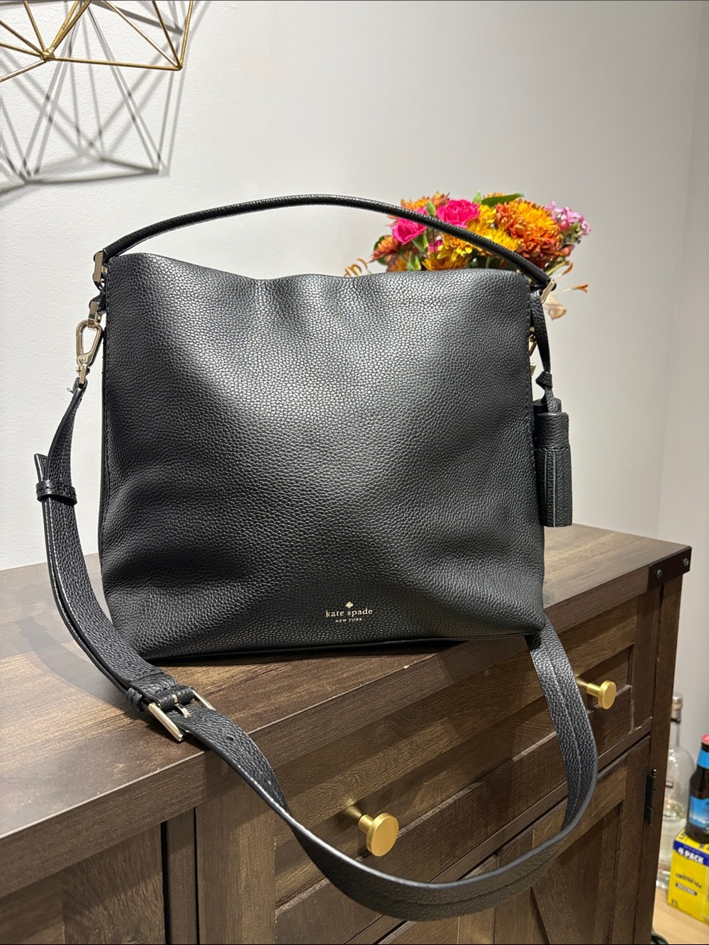 Kate Spade Large Crossbody Bag, Black Pebbled Leather